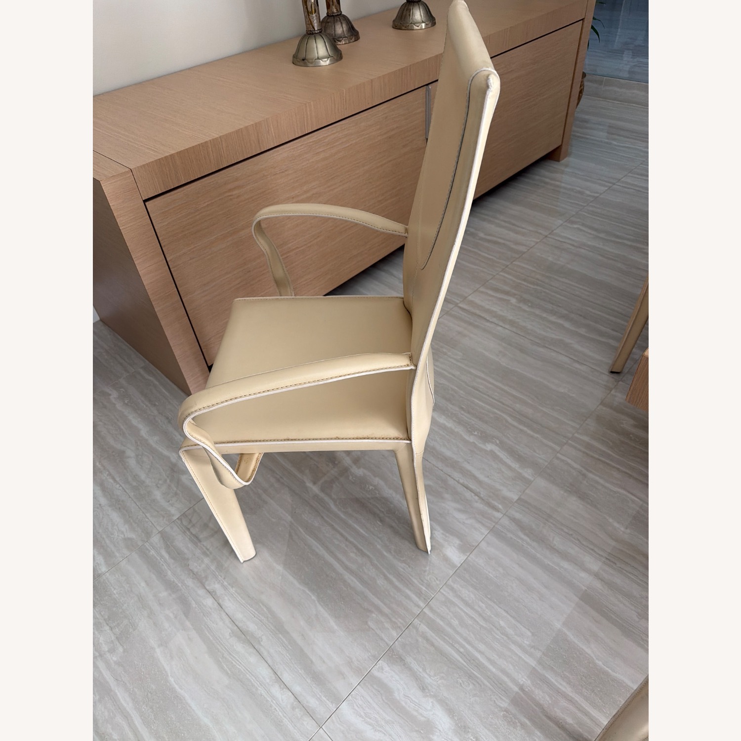 Ivory Italian Leather Dining Chairs - image-2