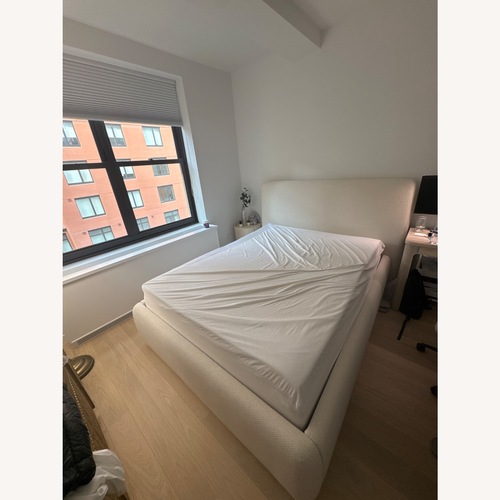 Used Crate & Barrel White Fabric Queen Bed for sale on AptDeco