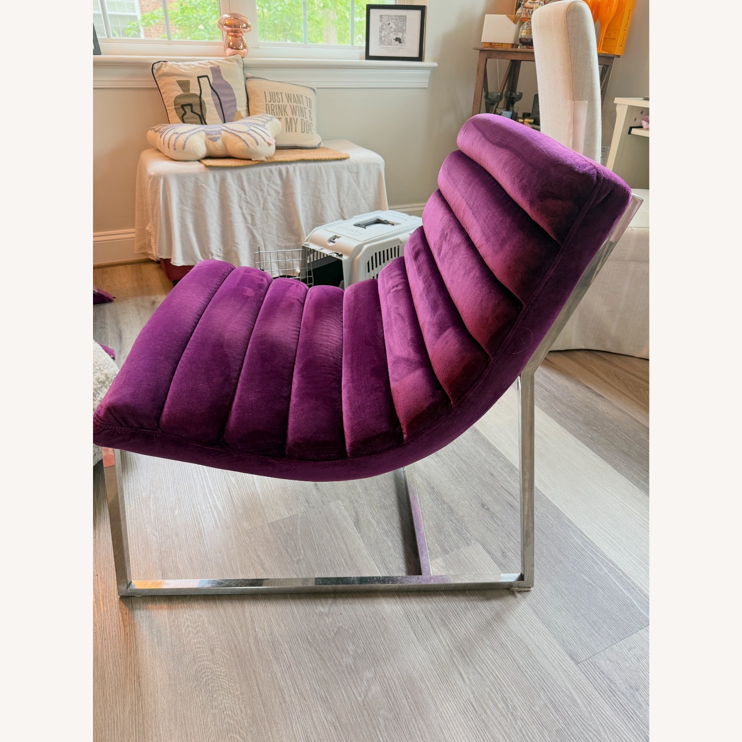 Purple Velvet Modern Accent Chair with Chrome Base - image-1