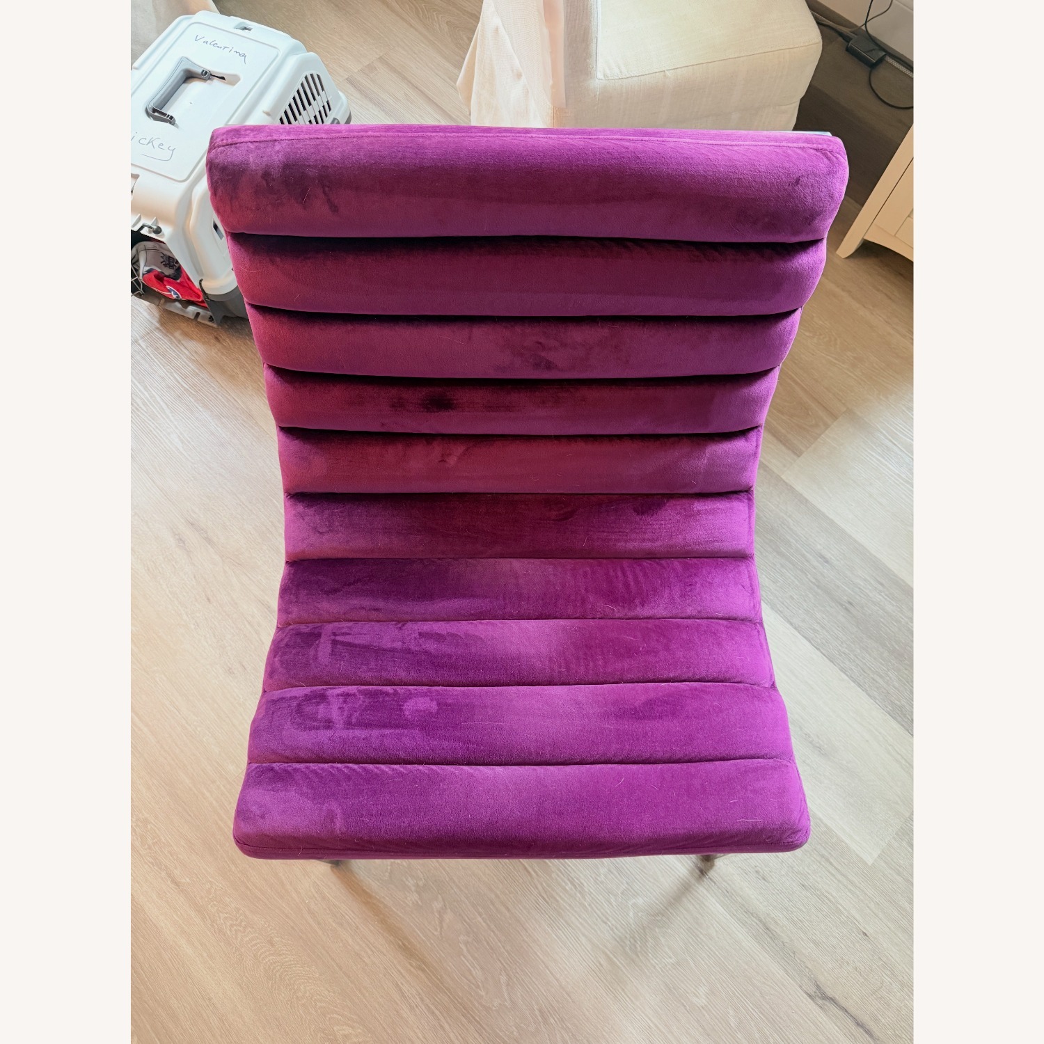 Purple Velvet Modern Accent Chair with Chrome Base - image-3
