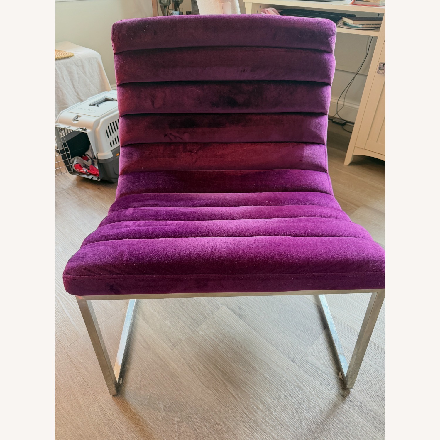 Purple Velvet Modern Accent Chair with Chrome Base - image-2
