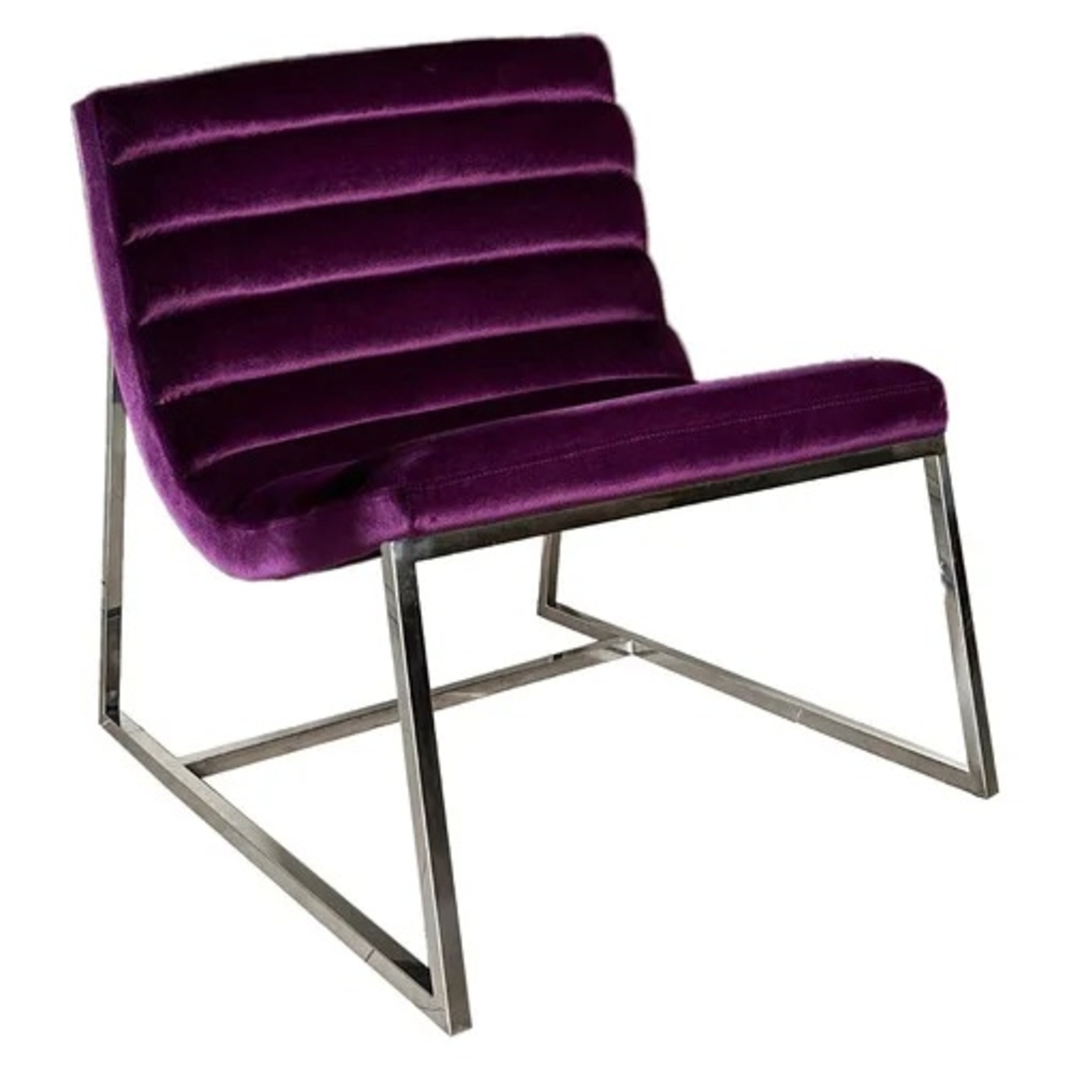 Purple Velvet Modern Accent Chair with Chrome Base - image-4