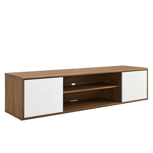 Used Modway 60" Wall-Mounted TV Stand In Walnut & White Finish for sale on AptDeco