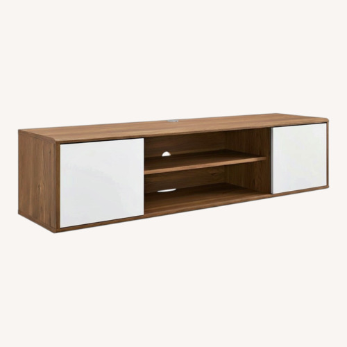 Used Modway 60" Wall-Mounted TV Stand In Walnut & White Finish for sale on AptDeco