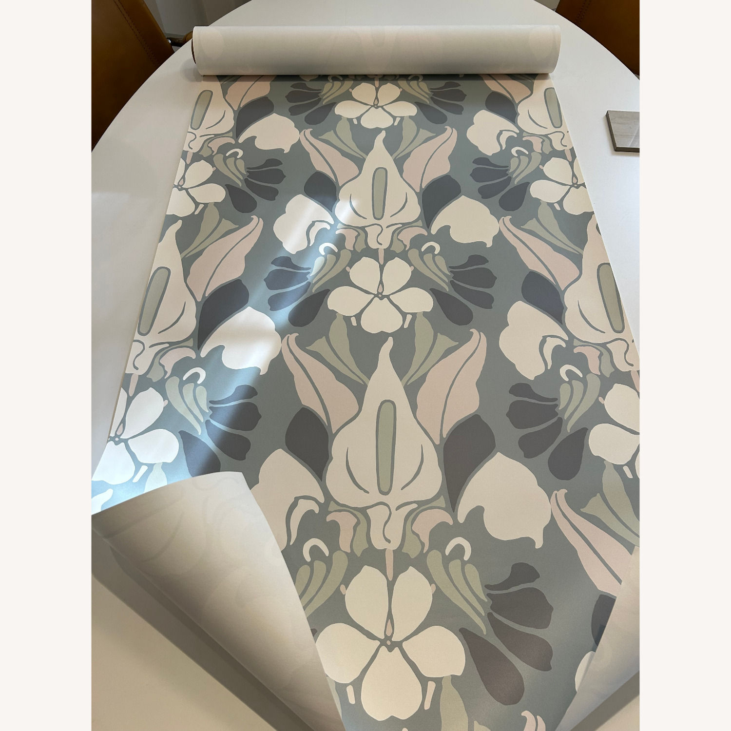 Ash Blue Dragon Flower Pattern Premium Wallpaper  - image-2