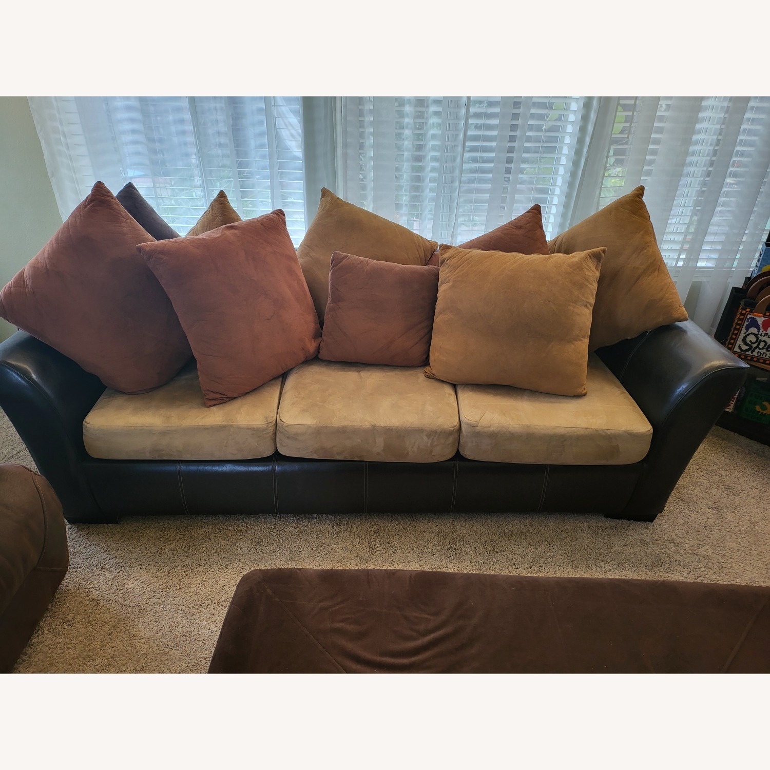 Living Spaces Dark Brown Fabric 3+ Seater Sofa - image-1