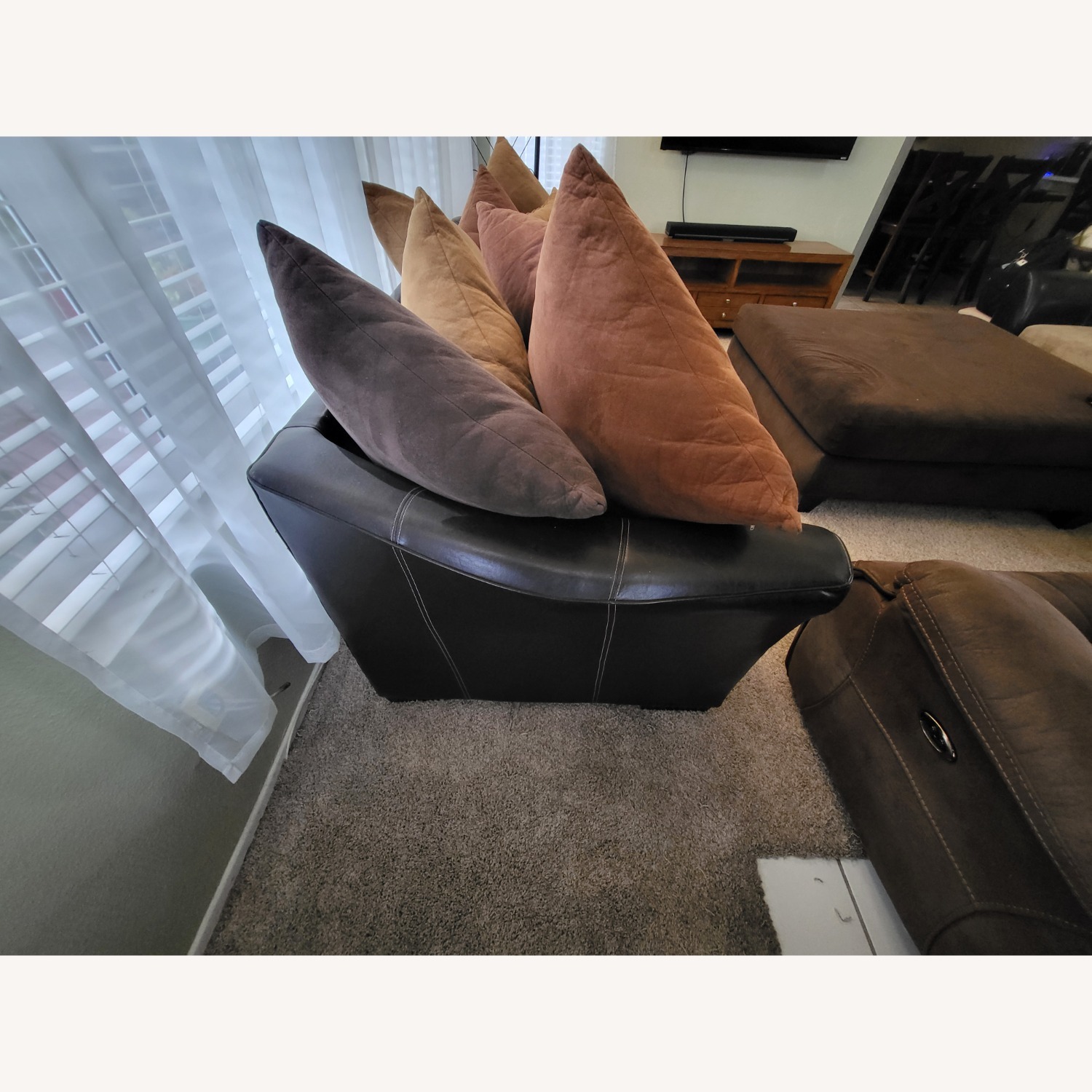 Living Spaces Dark Brown Fabric 3+ Seater Sofa - image-3