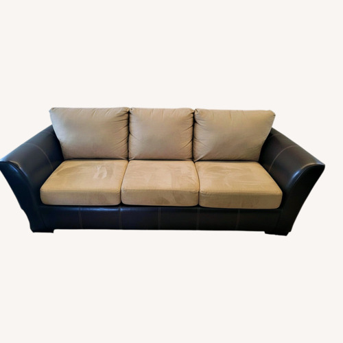Used Living Spaces Dark Brown Fabric 3+ Seater Sofa for sale on AptDeco