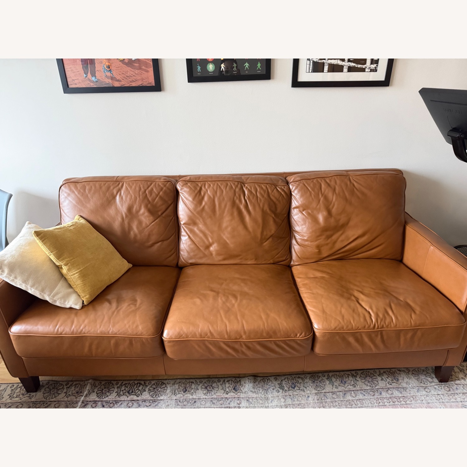 Light Brown Leather 3-Seater Sofa - image-2