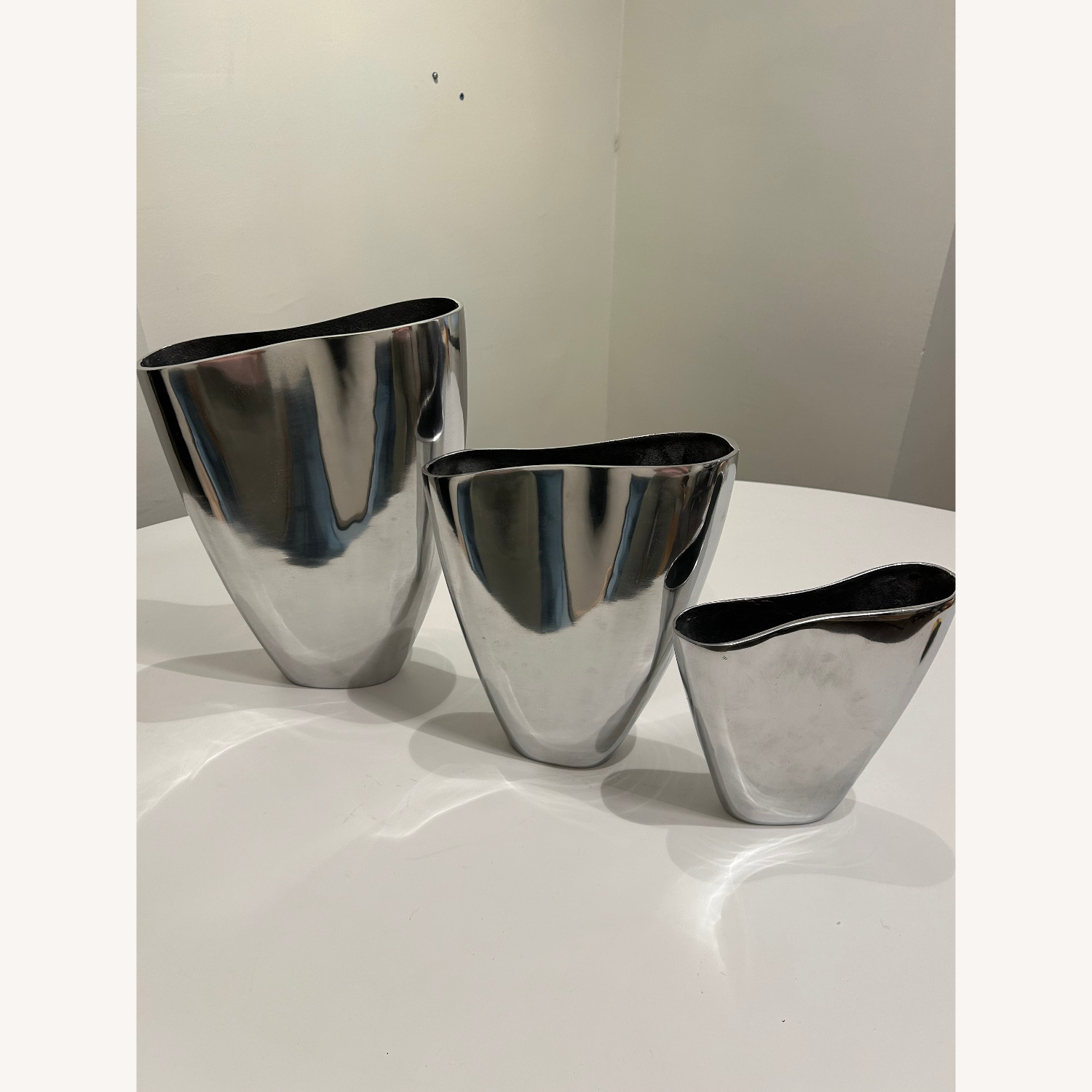 Set of 3 Polished Aluminum Decoative Vases - image-1