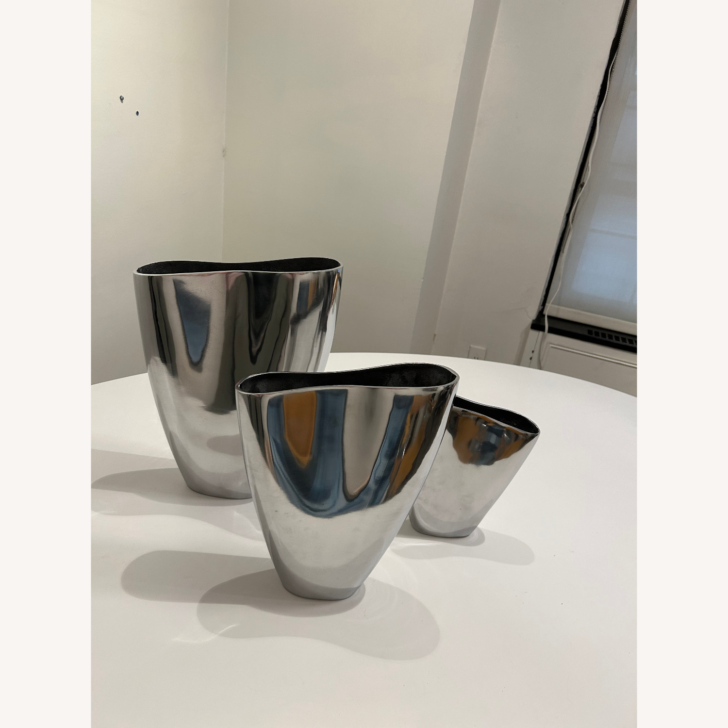 Set of 3 Polished Aluminum Decoative Vases - image-3