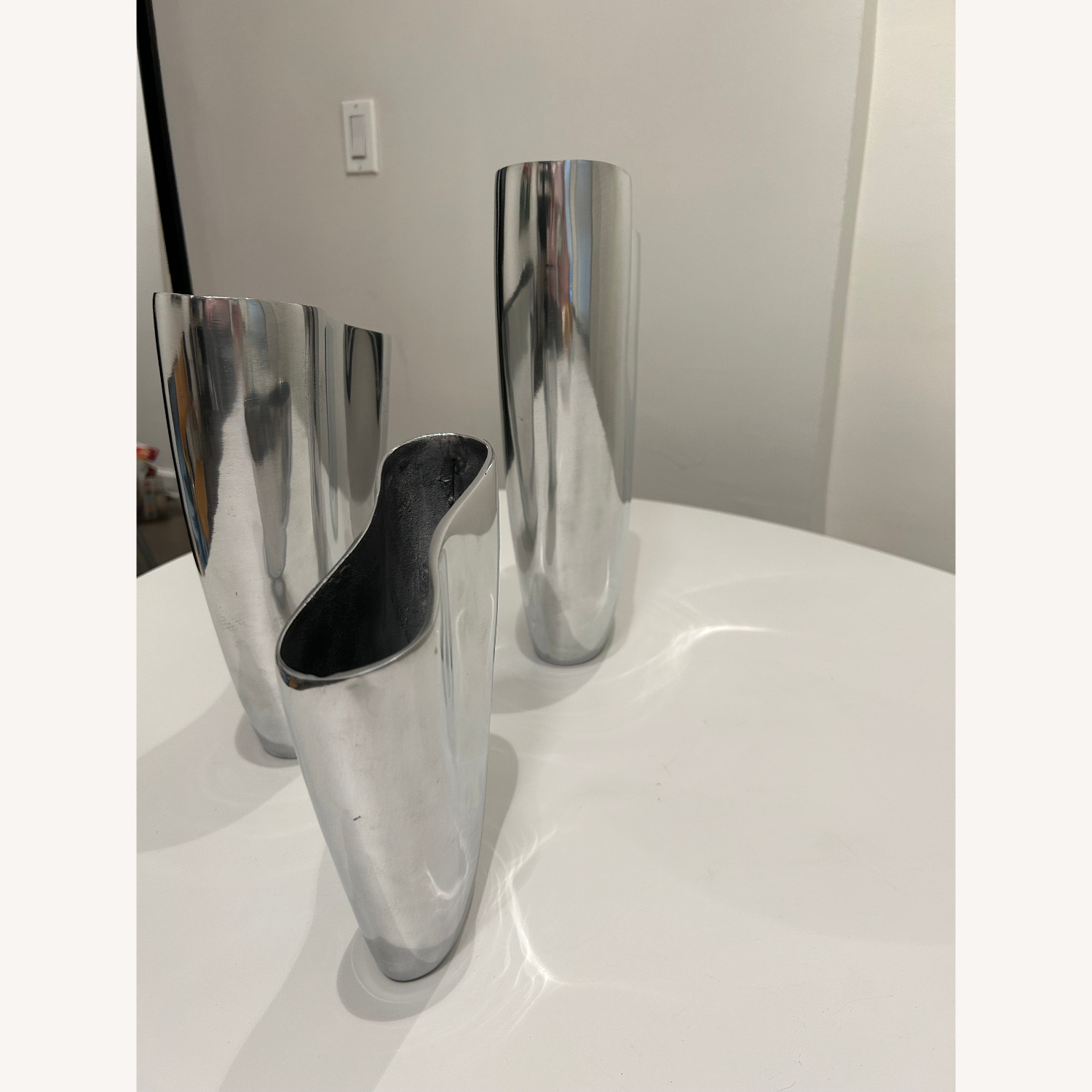 Set of 3 Polished Aluminum Decoative Vases - image-4