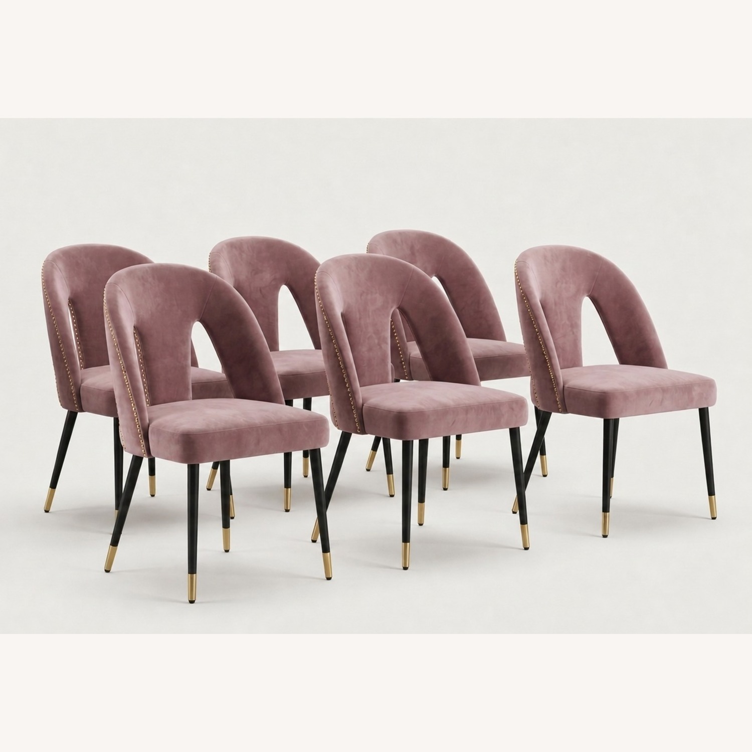 Set of 6 Meridian Akoya Pink Velvet Dining Chairs - image-2