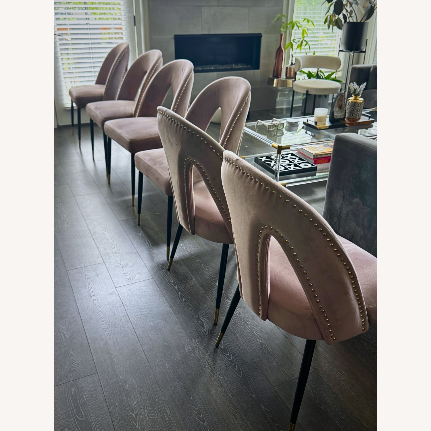 Set of 6 Meridian Akoya Pink Velvet Dining Chairs - image-5