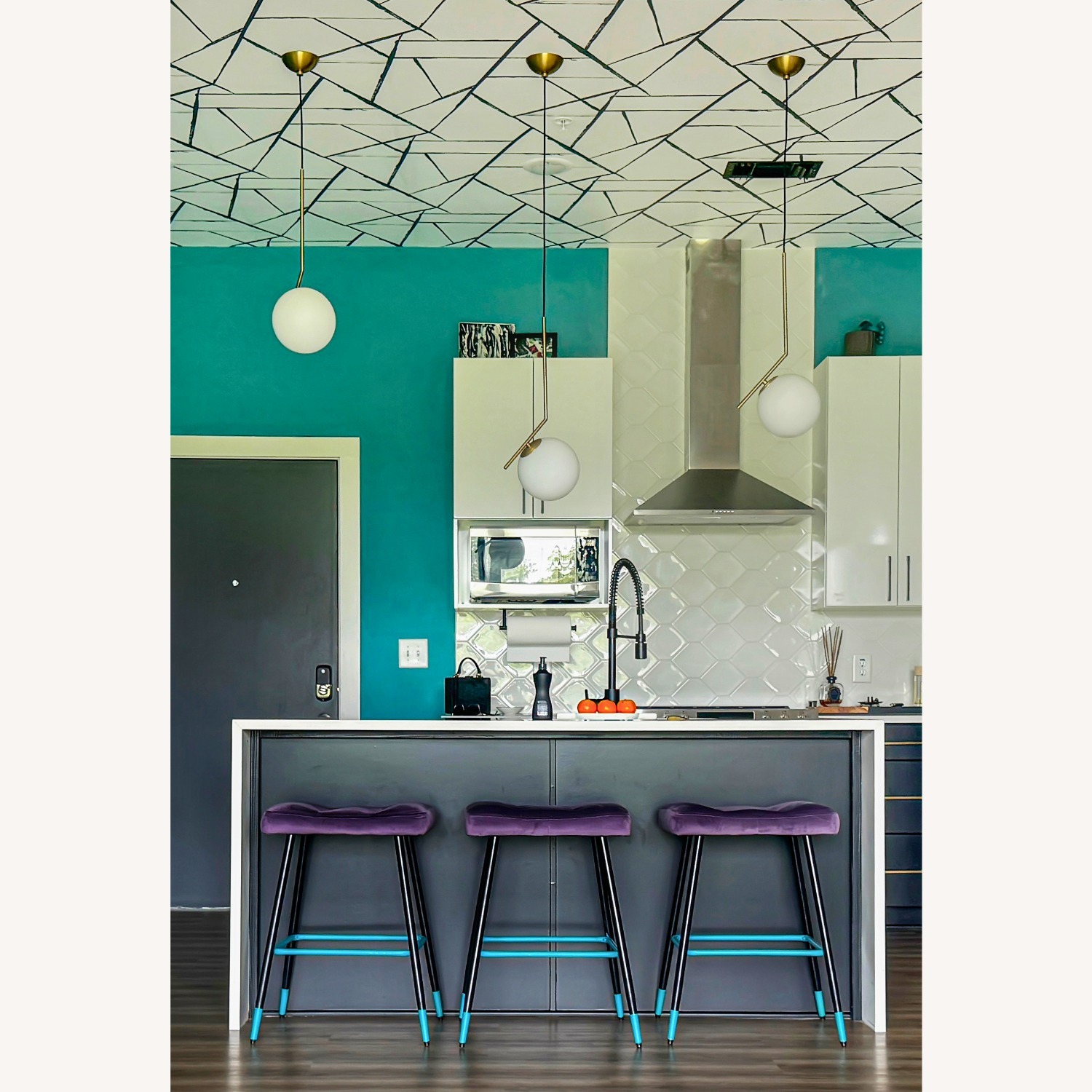 Set of 3 Customized Velvet Counter Stools - image-4