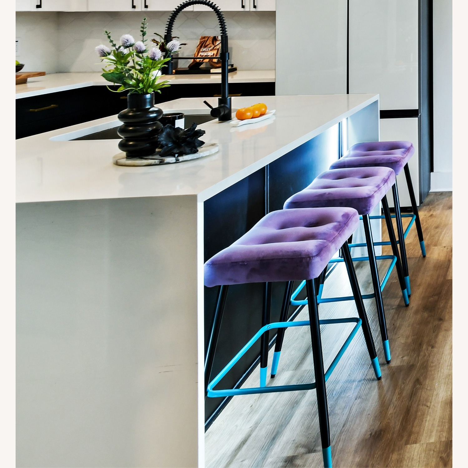Set of 3 Customized Velvet Counter Stools - image-3
