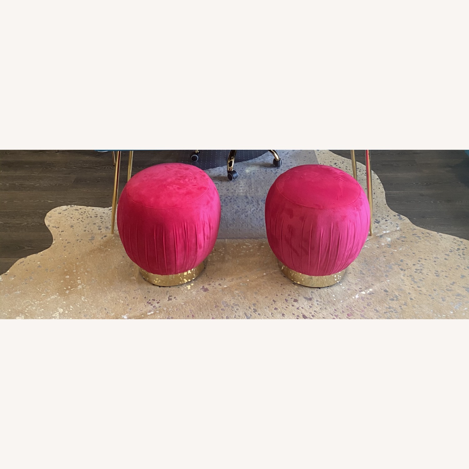 Set of 2 TOV Tulip Pink Velvet Ottomans  - image-3