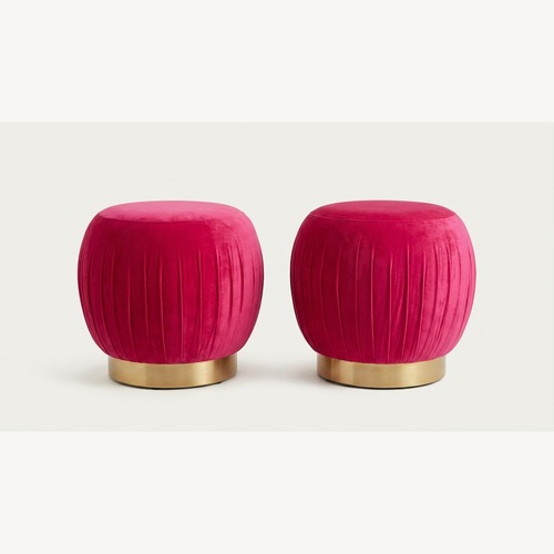 Used Set of 2 TOV Tulip Pink Velvet Ottomans  for sale on AptDeco