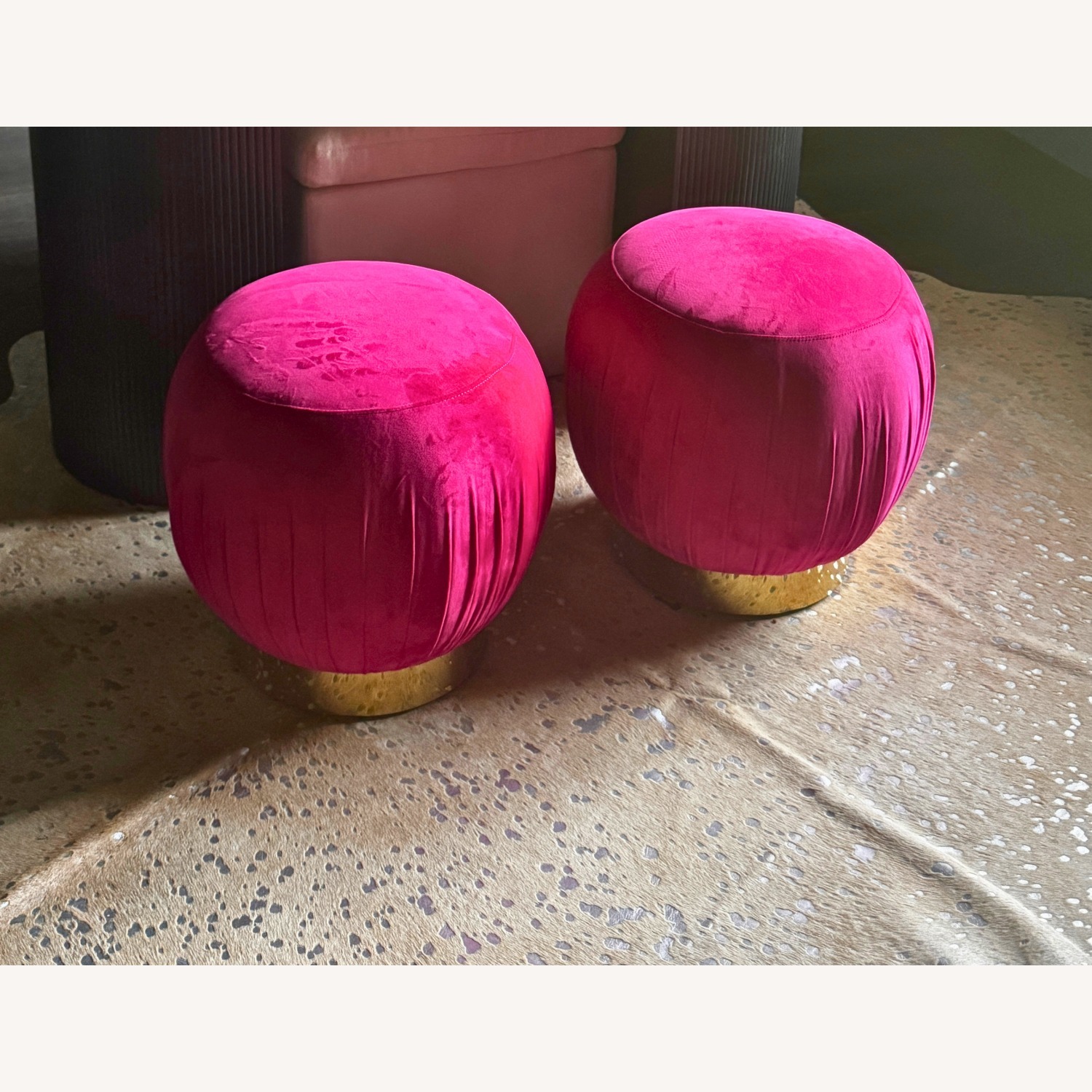 Set of 2 TOV Tulip Pink Velvet Ottomans  - image-2