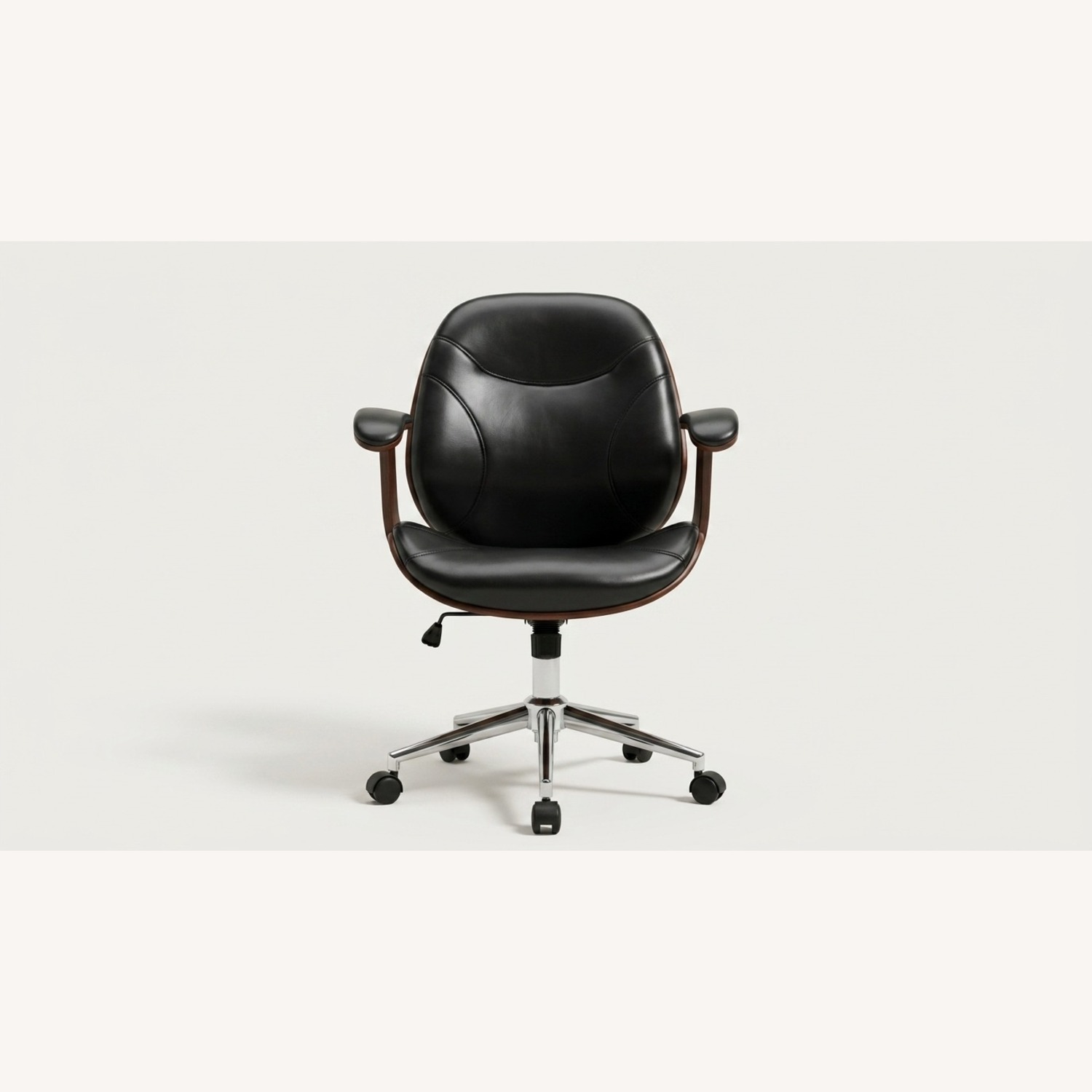 Black Leather & Walnut Bentwood Executive Chair - image-1
