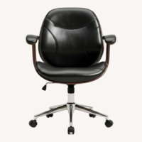 Black Leather & Walnut Bentwood Executive Chair