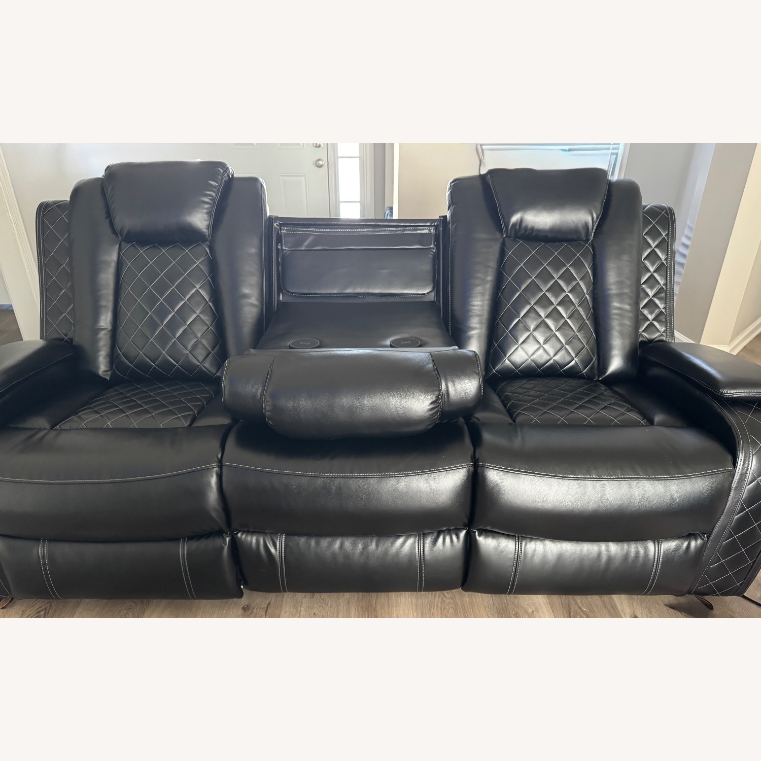 Black Leather 3+ Seater Sofa - image-6