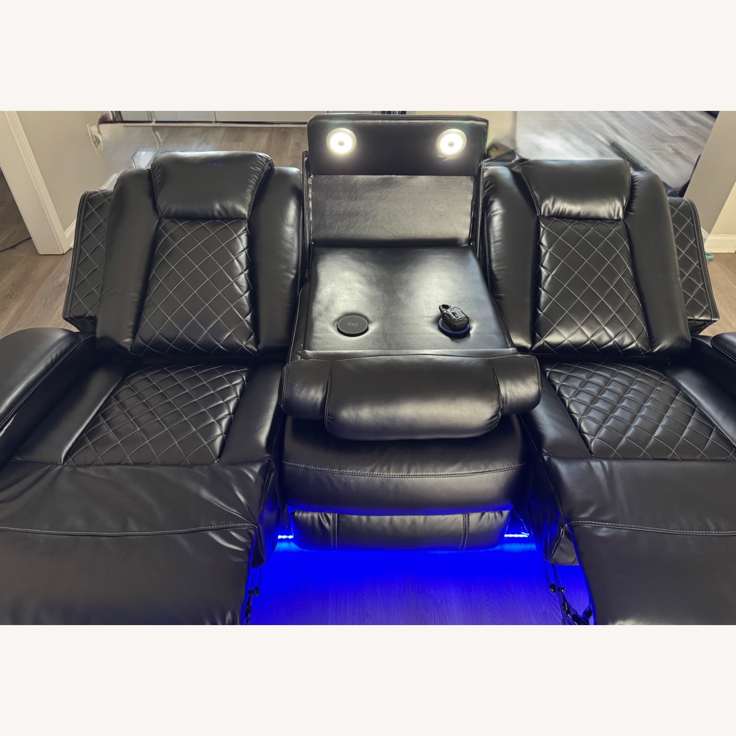 Black Leather 3+ Seater Sofa - image-2