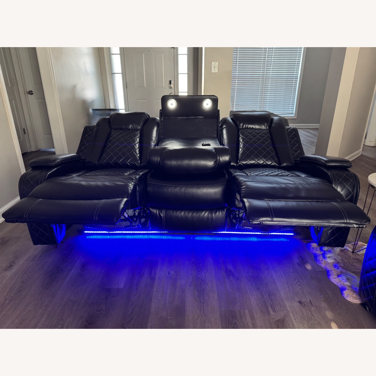 Black Leather 3+ Seater Sofa - image-1