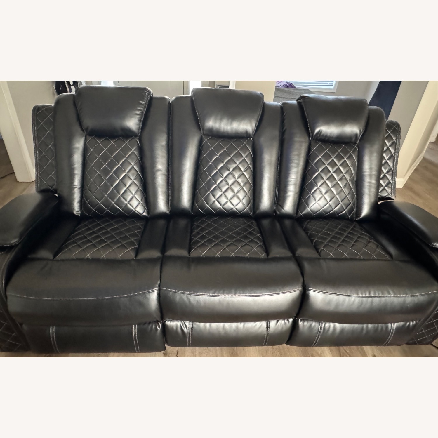 Black Leather 3+ Seater Sofa - image-7
