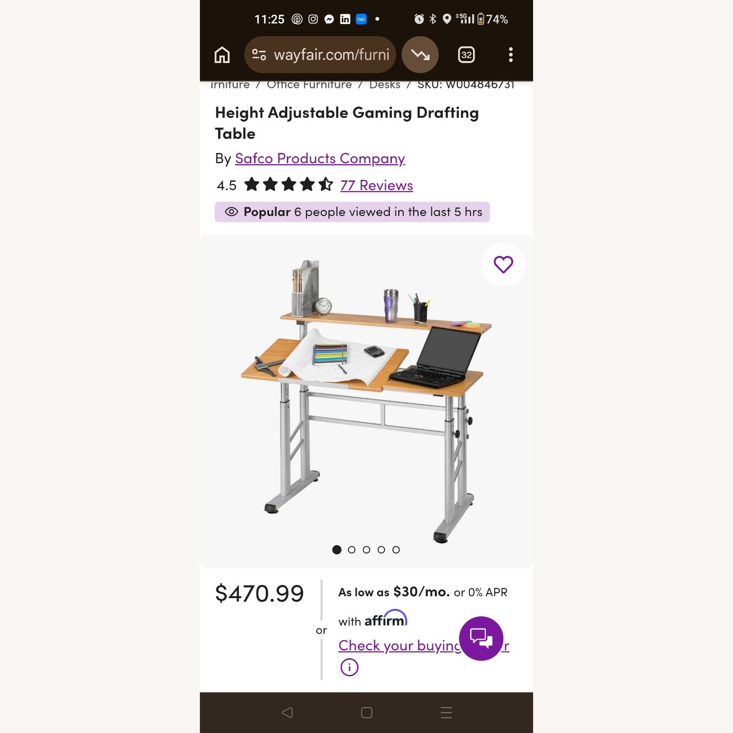 Wayfair Drafter Desk - image-4