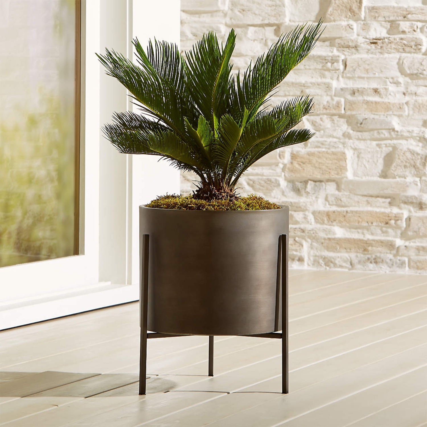 Crate & Barrel Dundee Dark Brown Metal Planter - image-4