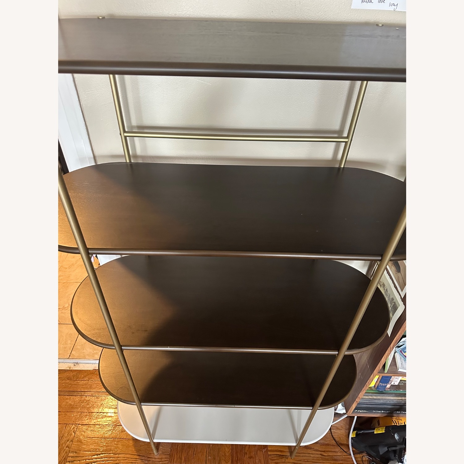 West Elm Tiered Dark Brown Brass Bookcase - image-2