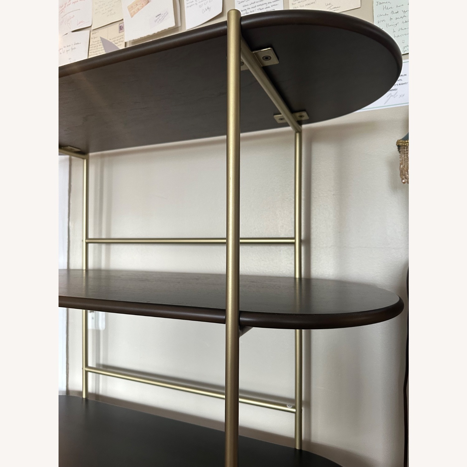 West Elm Tiered Dark Brown Brass Bookcase - image-4