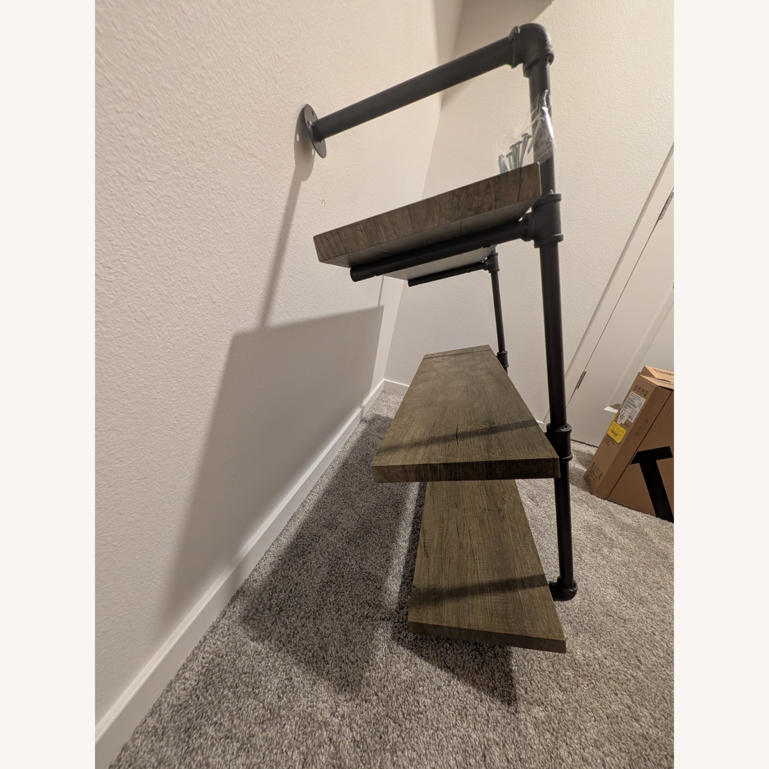 Medium Brown Industrial Style Wall Shelf - image-2