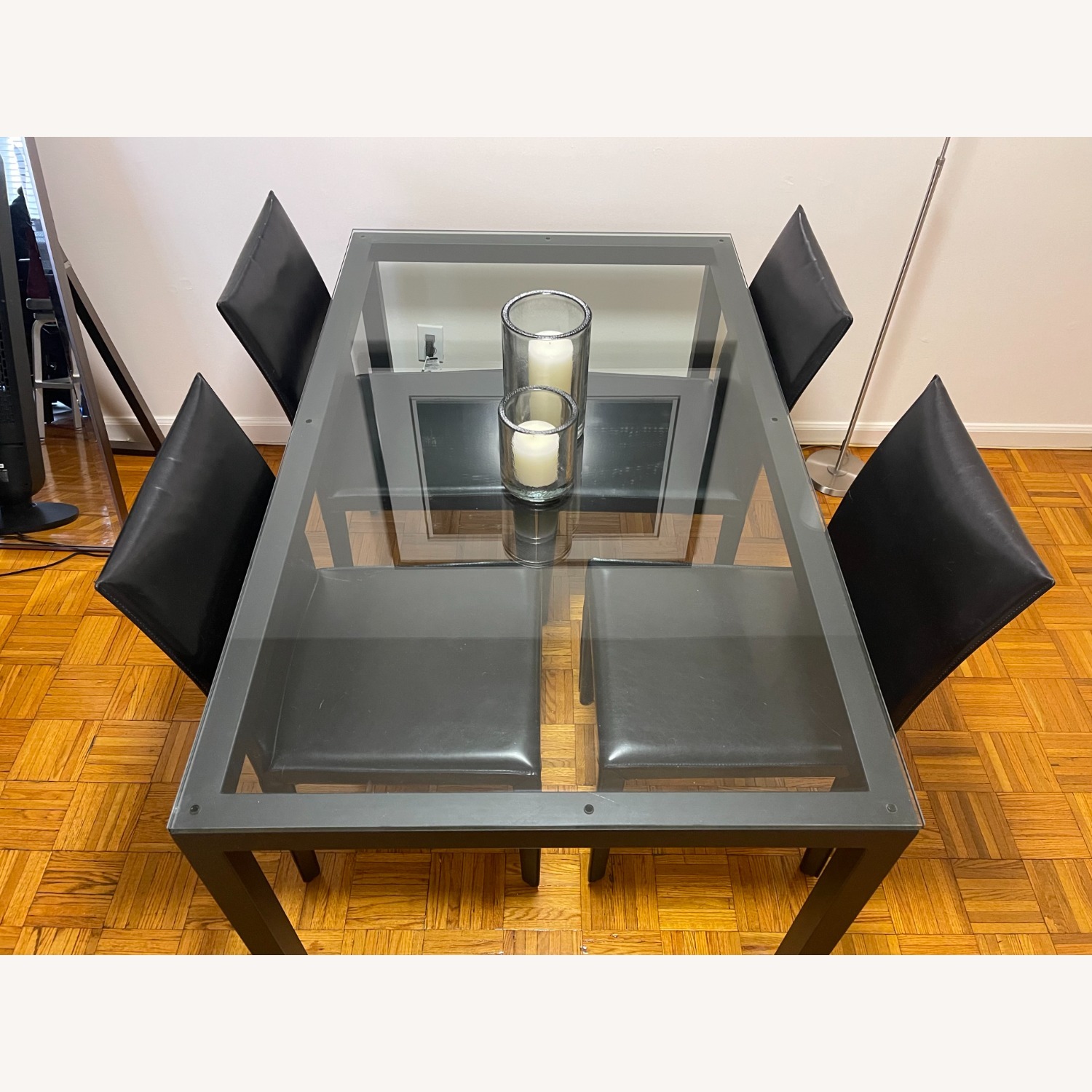 Dining Table with Glass Top and 4 Leather Chairs - image-4