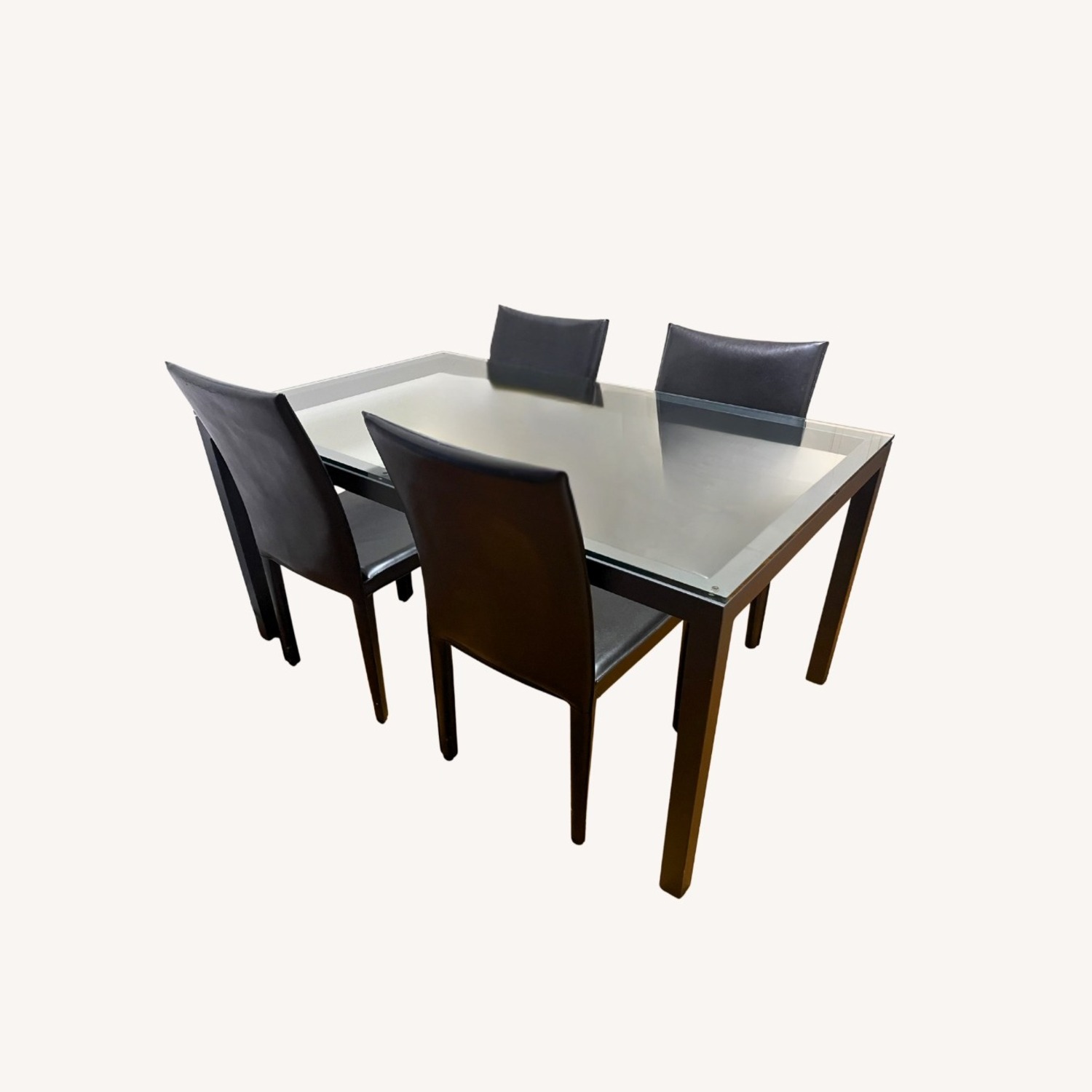 Dining Table with Glass Top and 4 Leather Chairs - image-6