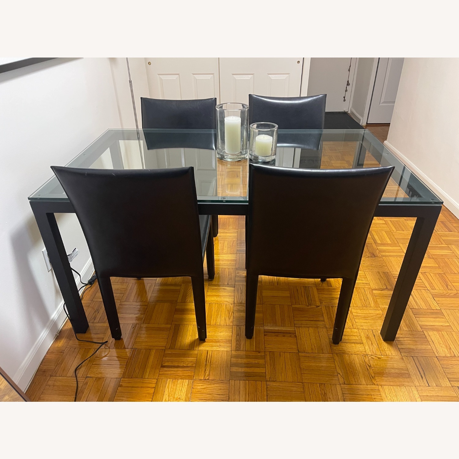 Dining Table with Glass Top and 4 Leather Chairs - image-2