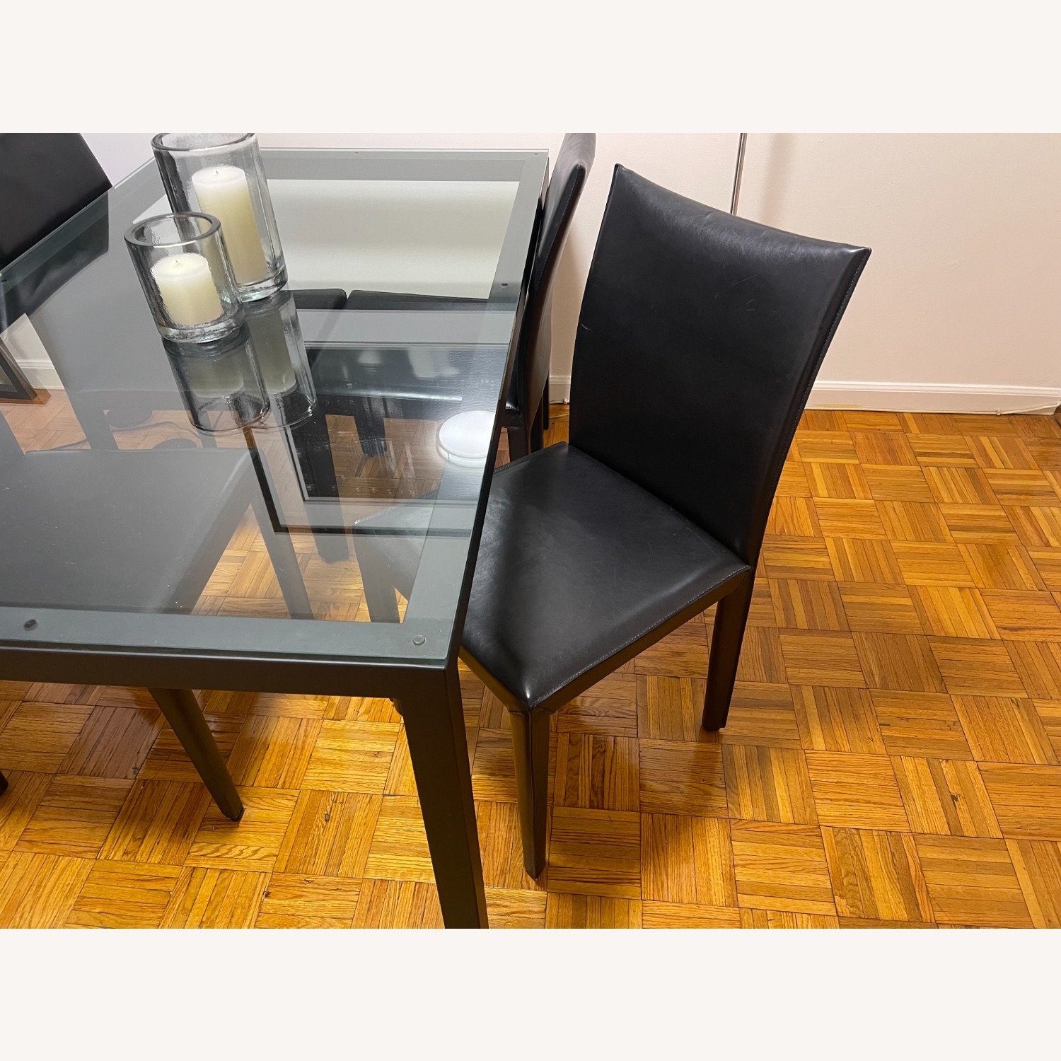 Dining Table with Glass Top and 4 Leather Chairs - image-5
