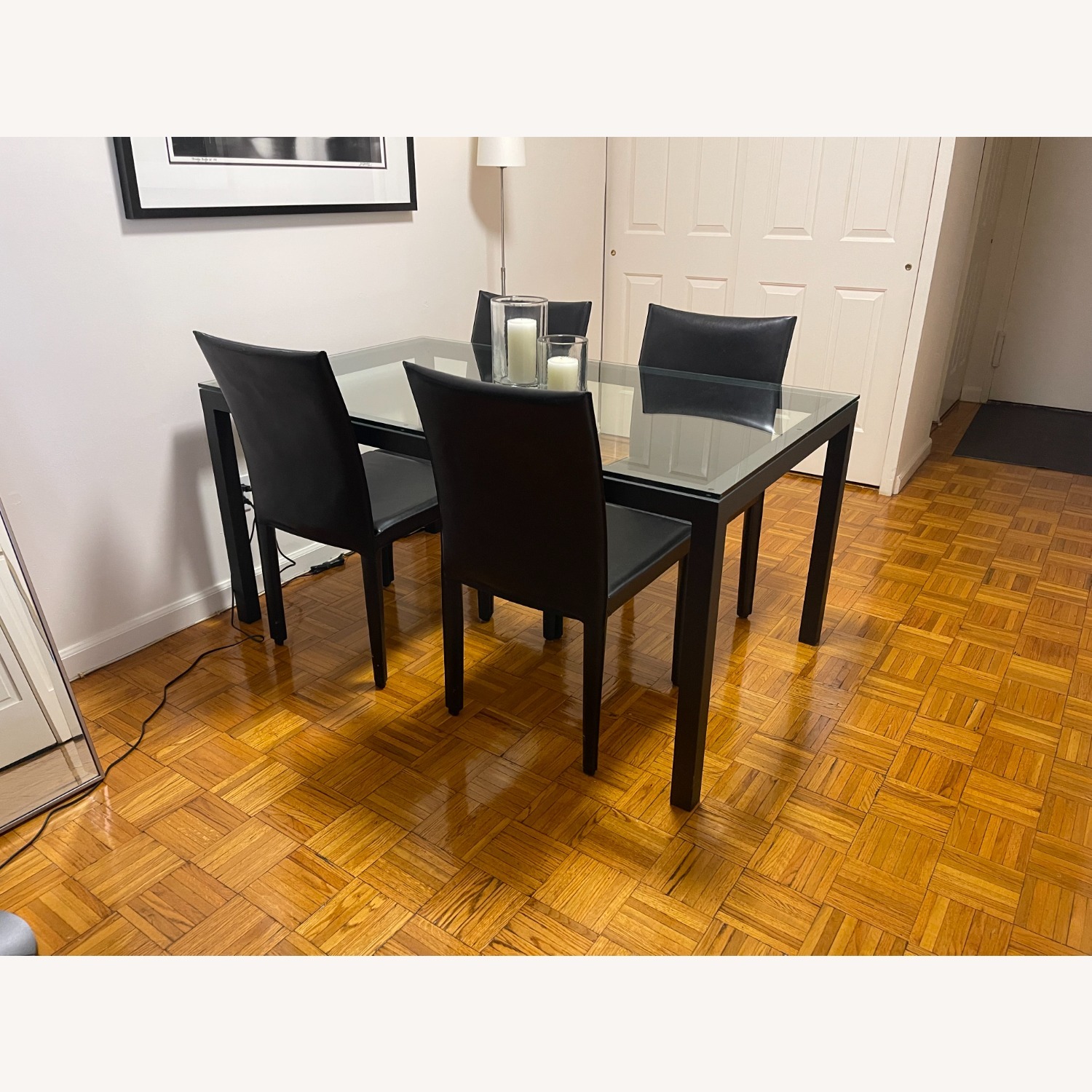 Dining Table with Glass Top and 4 Leather Chairs - image-1