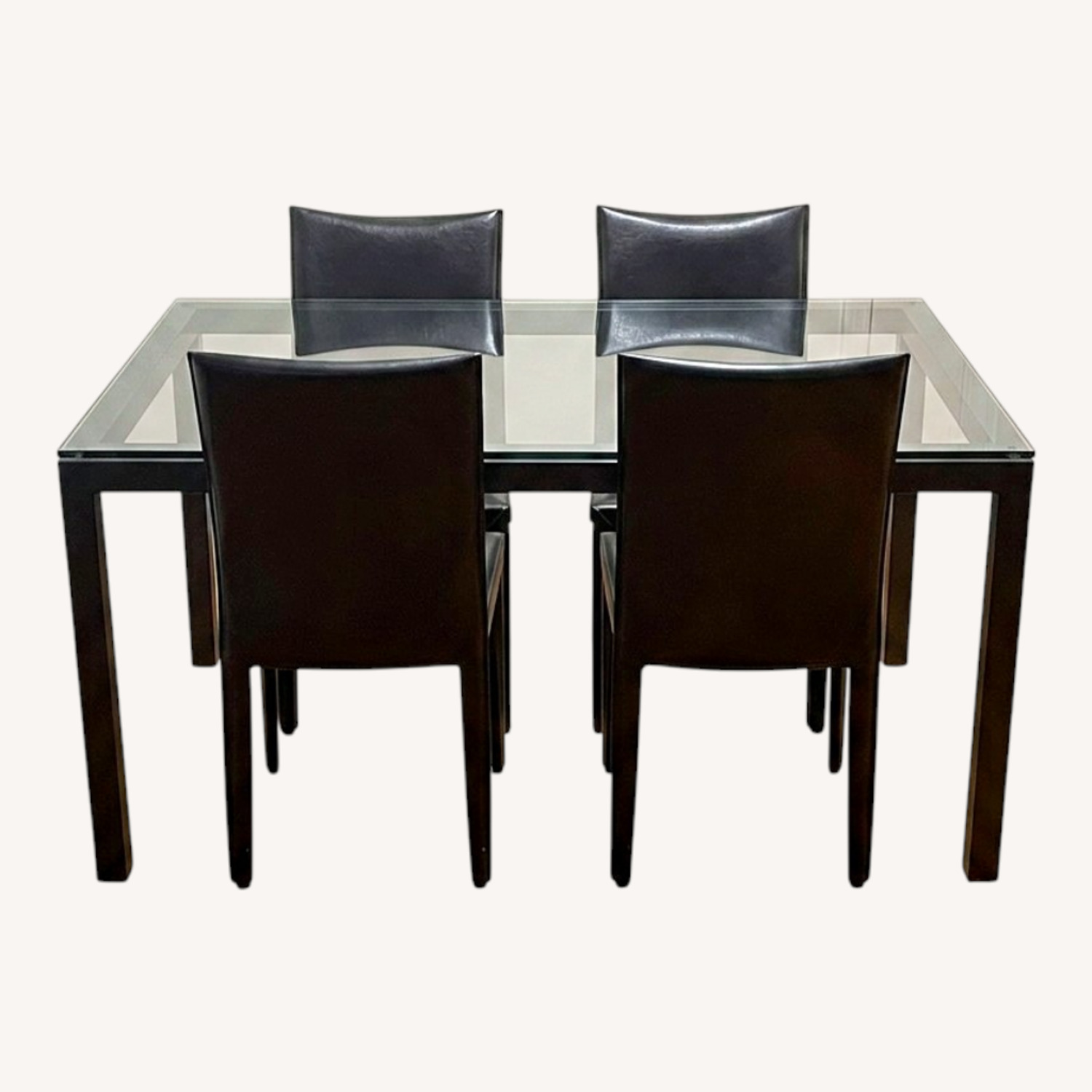 Dining Table with Glass Top and 4 Leather Chairs - image-0