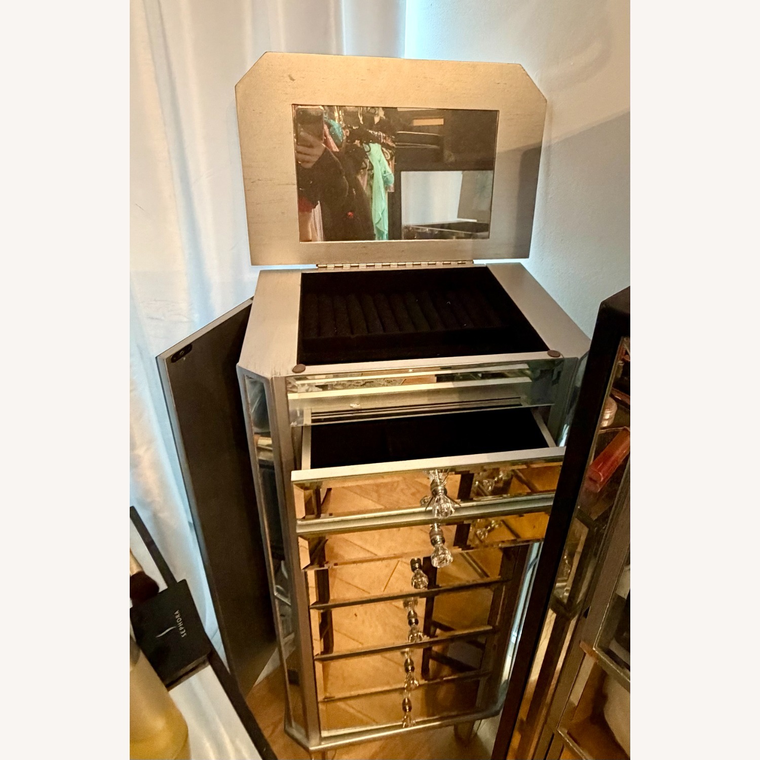 Mirrored Silver Jewelry Armoire - image-3