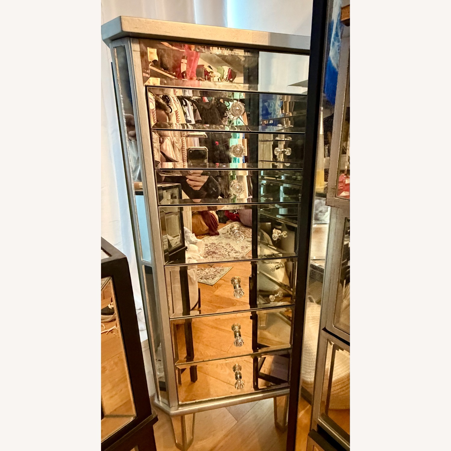 Mirrored Silver Jewelry Armoire - image-4