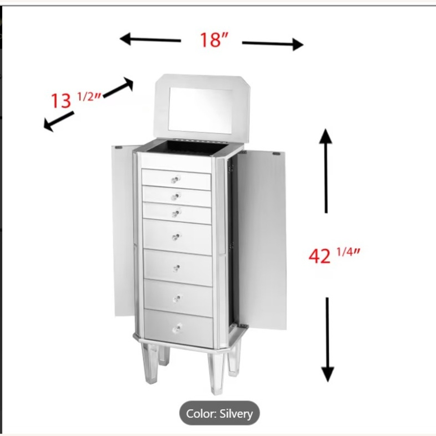Mirrored Silver Jewelry Armoire - image-5