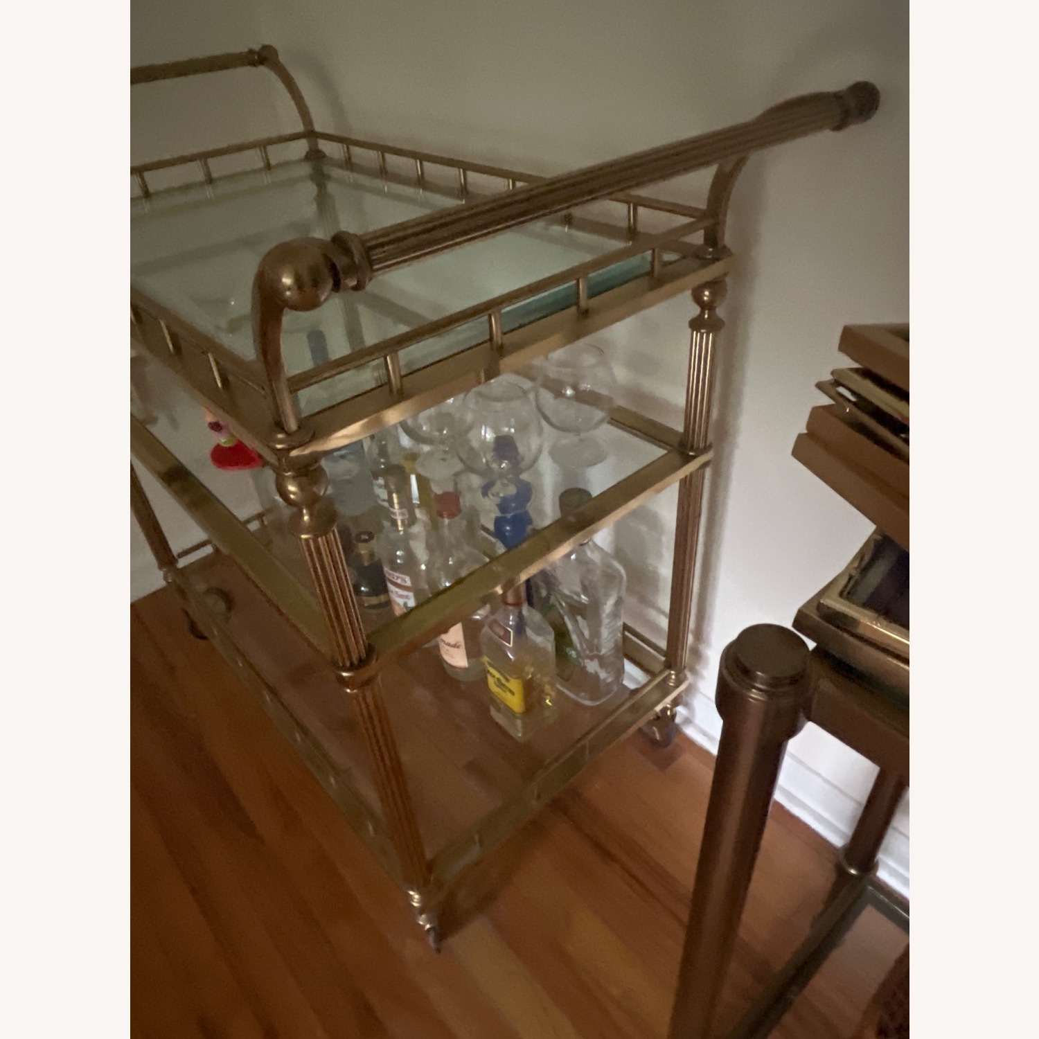Vintage LaBarge Bar Cart Glass and Antique Brass  - image-3