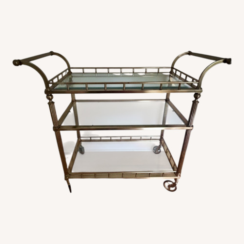 Used Vintage LaBarge Bar Cart Glass and Antique Brass  for sale on AptDeco