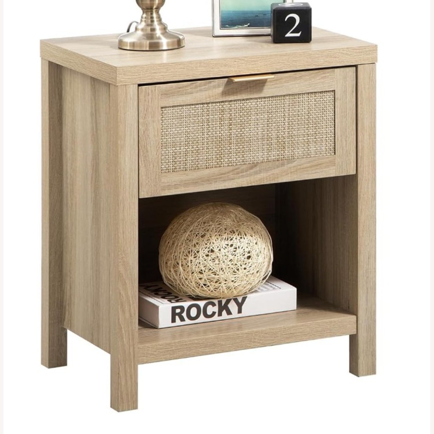 Boho Side Table with Drawer and Open Shelf - image-1