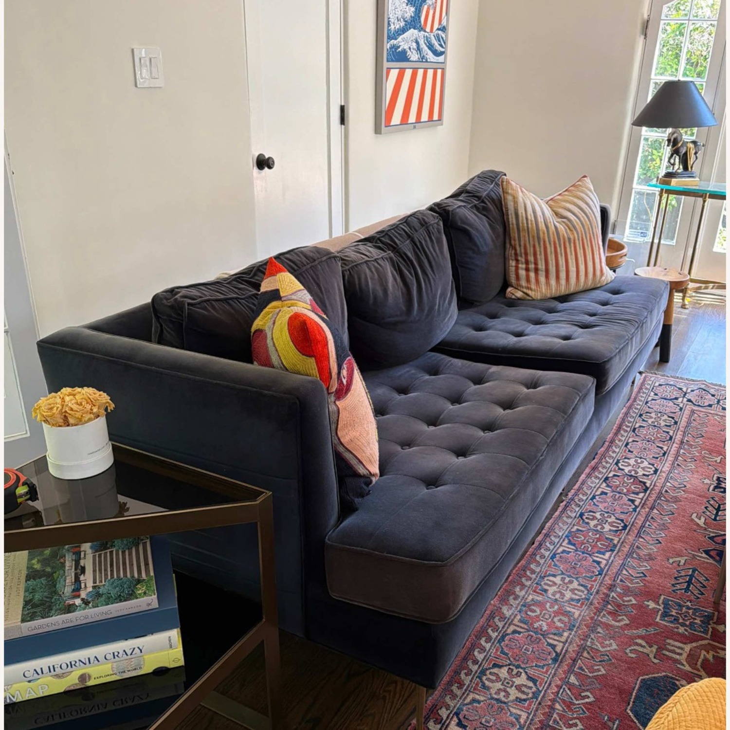 Blue Velvet 3 Seater Sofa - image-2