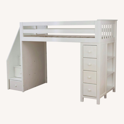 Used Twin 8 Drawer Solid Wood Loft Bed W Bookcase for sale on AptDeco