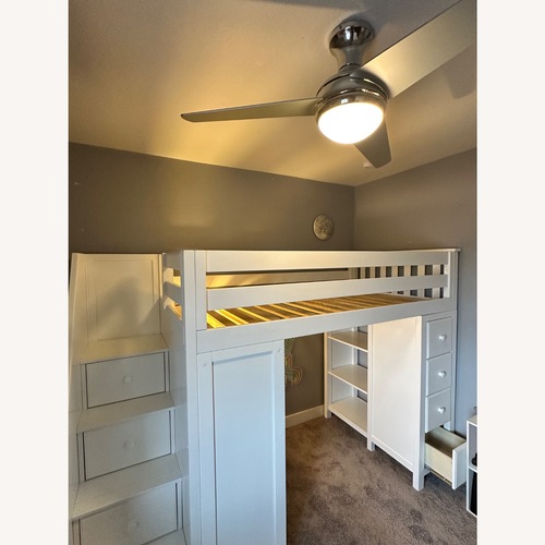 Used Twin 8 Drawer Solid Wood Loft Bed W Bookcase for sale on AptDeco