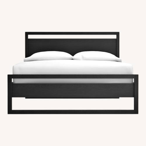 Used Linea Black Teak Wood Queen Bed W Adjustable Base for sale on AptDeco